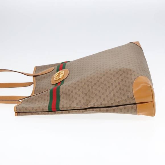 GUCCI Micro GG Canvas Web Sherry Line Tote Bag Beige Gold Auth kk337 - Picture 3 of 16